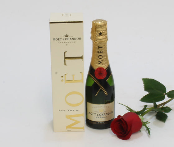 MINI MOET CHAMPAGNE AND SINGLE ROSE 