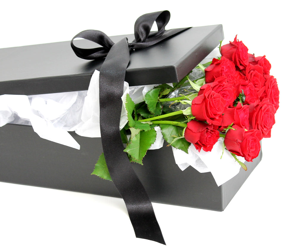 BOXED DOZEN RED ROSES FOR (White Box only)