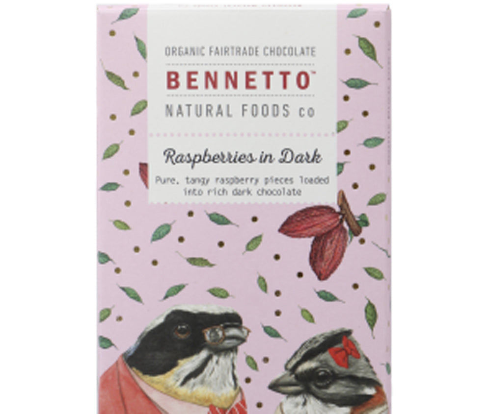 DARK CHOCOLATE  BAR IN RASPBERRIES 100G